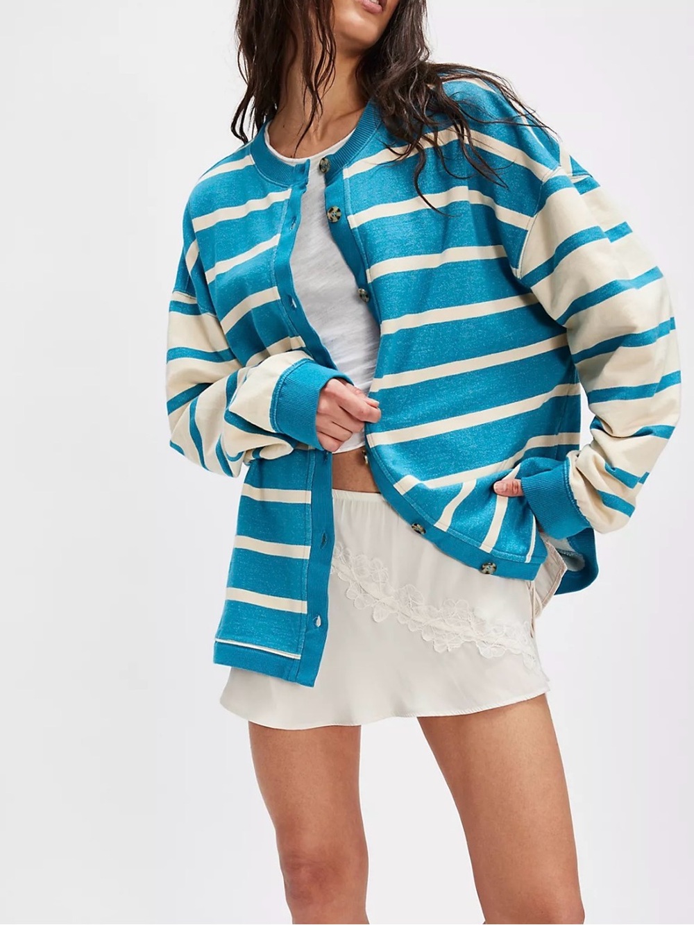 Free People Classic Striped Cardigan Size XS Blue Combo PreLoved